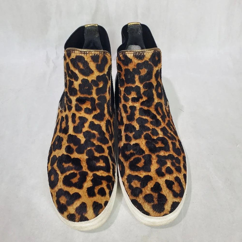 SAM EDELMAN MARGOT High Top Slip On Sneaker Shoe Dyed Real Cow Fur Leopard Print - Picture 2 of 14